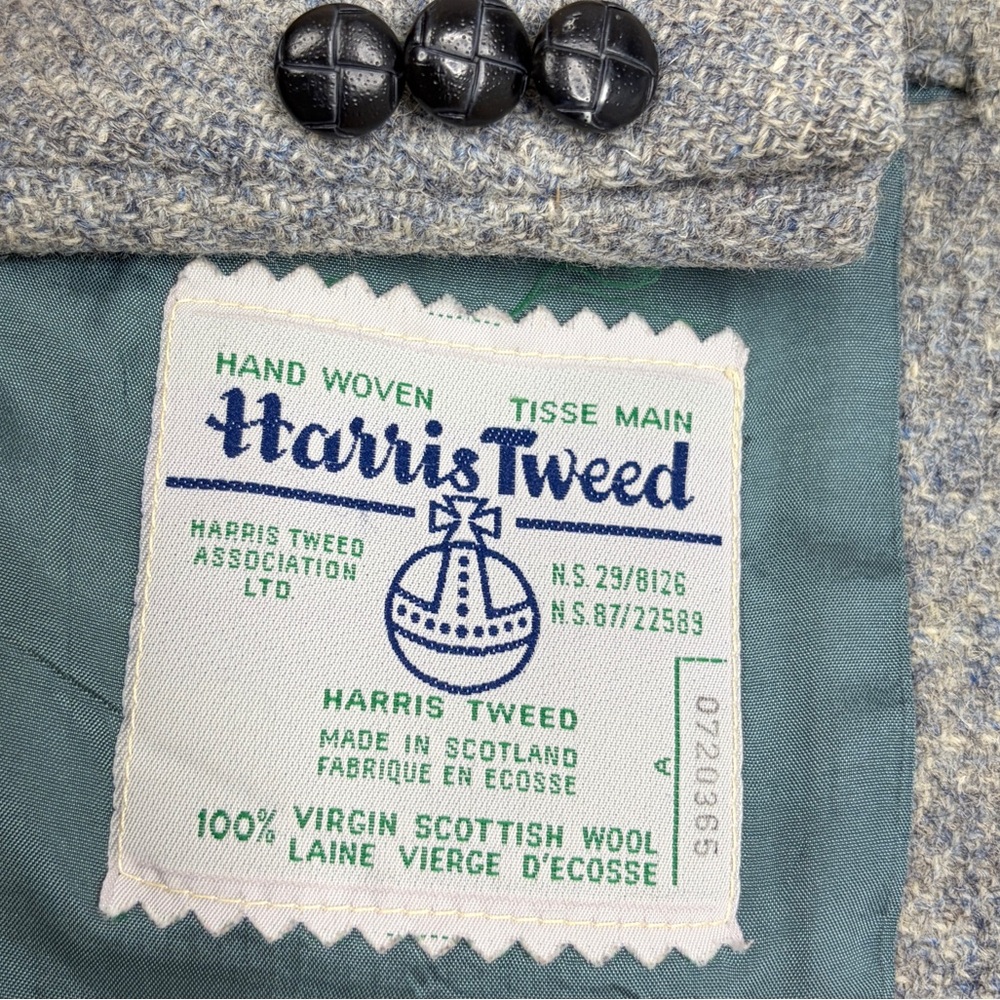 Vintage Harris Tweed Sport Coat Mens 38R Gray Blue Wool Retro Made in Canada